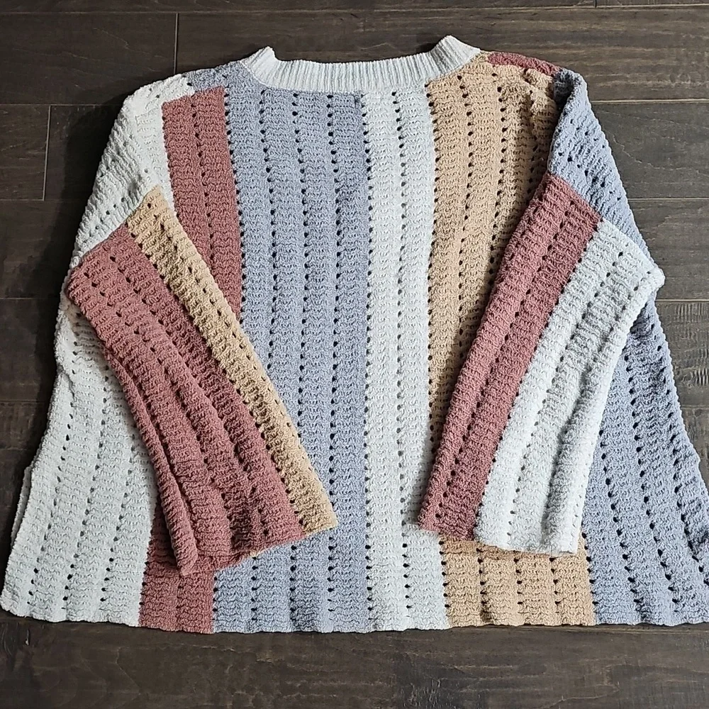 POL Chunky Knit Striped Colored Block Chenille Sweater Size Large - Picture 6 of 6